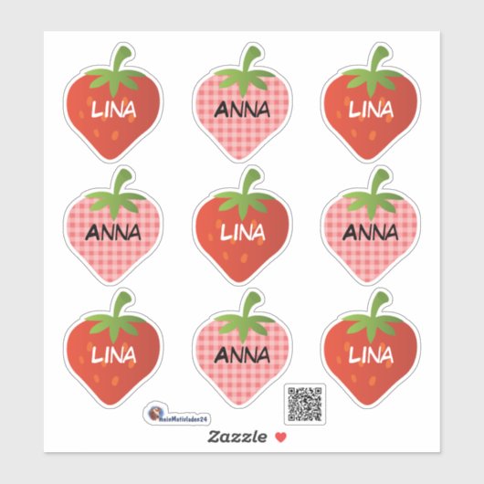 Namensaufkleber Erdbeere | 9 Kontur - Aufkleber (Blatt)