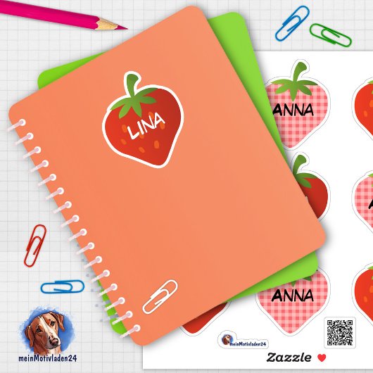 Namensaufkleber Erdbeere | 9 Kontur - Aufkleber