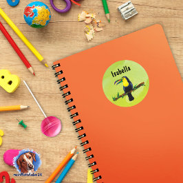 Namensaufkleber grün - Tucan Aquarell-Design  Runder Aufkleber