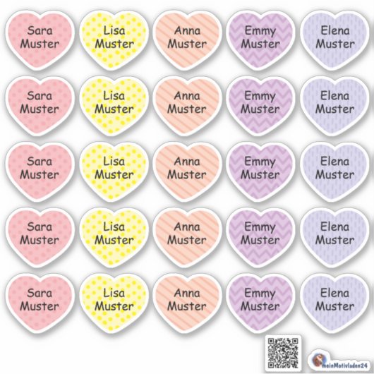Namensaufkleber Kleine Herzen 2 | Form - Aufkleber (Vorderseite)