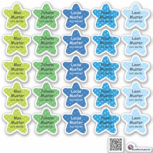 Namensaufkleber Kleine Sterne 2 | Form - Aufkleber (Vorderseite)