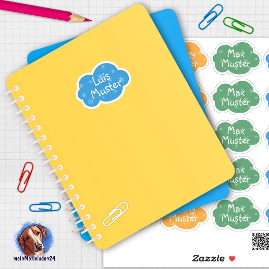 Namensaufkleber Kleine Wolken Schneestern | Form - Aufkleber