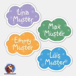 Namensaufkleber Kleine Wolken Schneestern | Form - Aufkleber