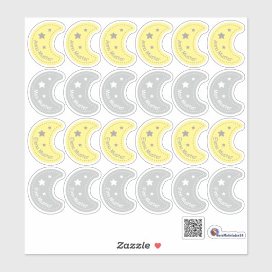 Namensaufkleber Kleiner Mond | 24 Form - Aufkleber (Blatt)