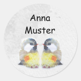 Namensaufkleber -  Kohlmeise Aquarell |  Runder Aufkleber