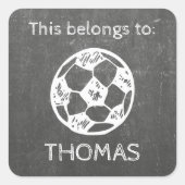 Namensaufkleber - Kreide Fußball - Tafeldesign Quadratischer Aufkleber (Vorderseite)