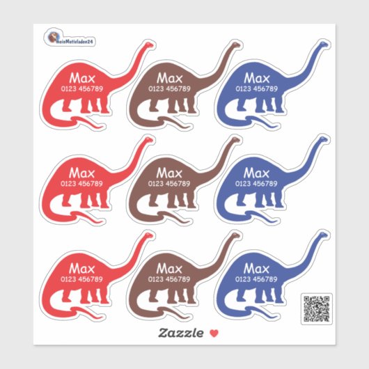 Namensaufkleber Langhals Dino 2 | Form - Aufkleber (Blatt)