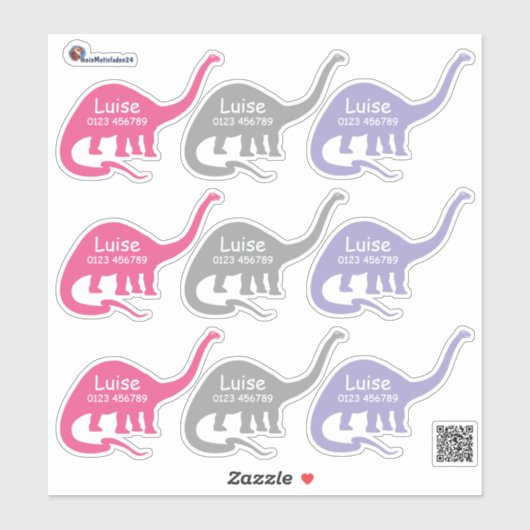 Namensaufkleber Langhals Dino 3 | Form - Aufkleber (Blatt)