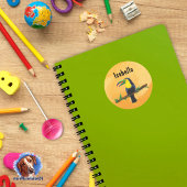 Namensaufkleber orange - Tucan Aquarell-Design Runder Aufkleber