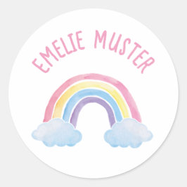 Namensaufkleber - Regenbogen weiß Runder Aufkleber