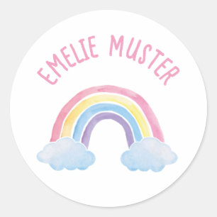 Namensaufkleber - Regenbogen weiß Runder Aufkleber