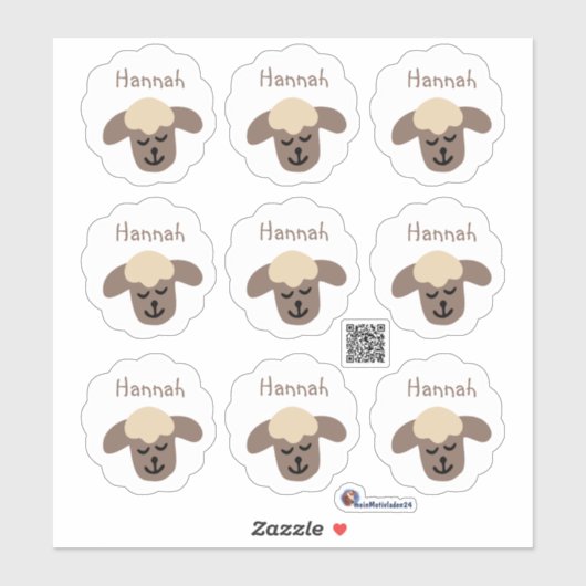 Namensaufkleber Schäfchen - weiß braun | 9 Form - Aufkleber (Blatt)