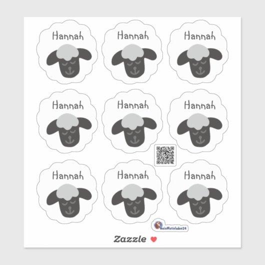 Namensaufkleber Schäfchen - weiß schwarz| 9 Form - Aufkleber (Blatt)