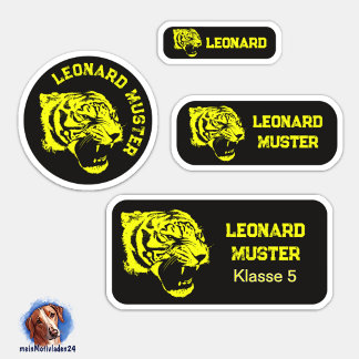 Namensaufkleber - Set Tiger - gelb schwarz - 24 Aufkleber