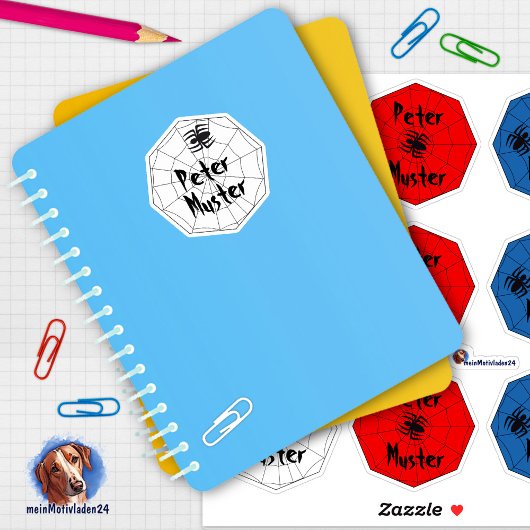 Namensaufkleber Spinne mit Netz | 9 Kontur - Aufkleber