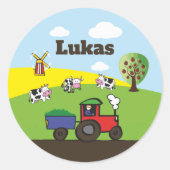 Namensaufkleber - Traktor Bauernhof Runder Aufkleber (Vorderseite)