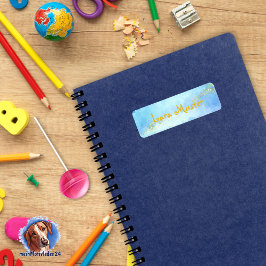 Namensaufkleber - Wasserfarbe - blau - Goldglitter