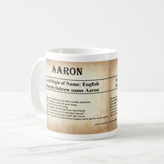 Namensbedeutungs-Tasse - Aaron Kaffeetasse (Vorderseite Links)
