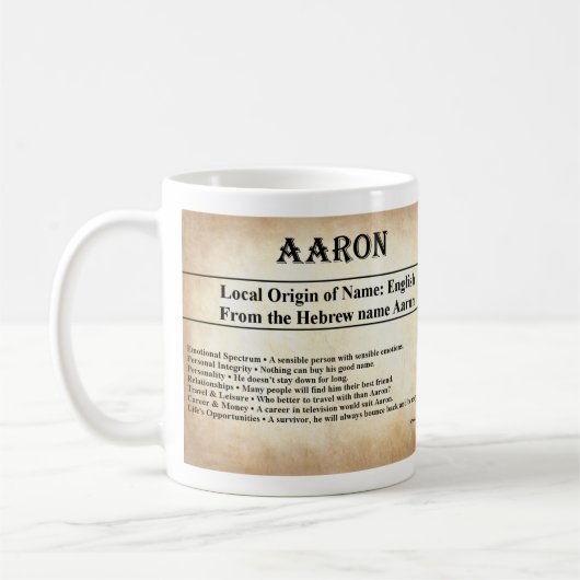 Namensbedeutungs-Tasse - Aaron Kaffeetasse (Links)