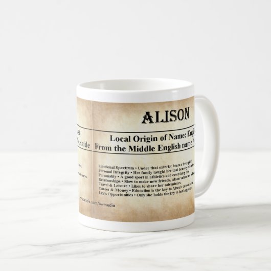 Namensbedeutungs-Tasse - Alison Kaffeetasse (VorderseiteRechts)