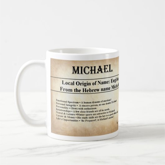 Namensbedeutungs-Tasse - Michael Kaffeetasse (Links)