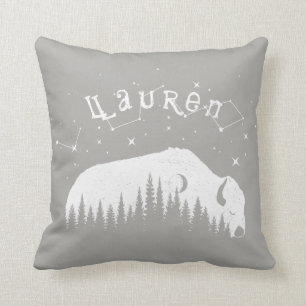 Namensbison-Büffel-graues Weiß spielt Galaxie-Mo Kissen