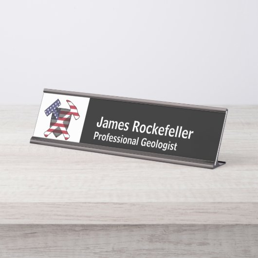 Namenschild des Geologen mit Rock Hammer Logo (USA Schreibtischnamensplakette (Vorderseite )