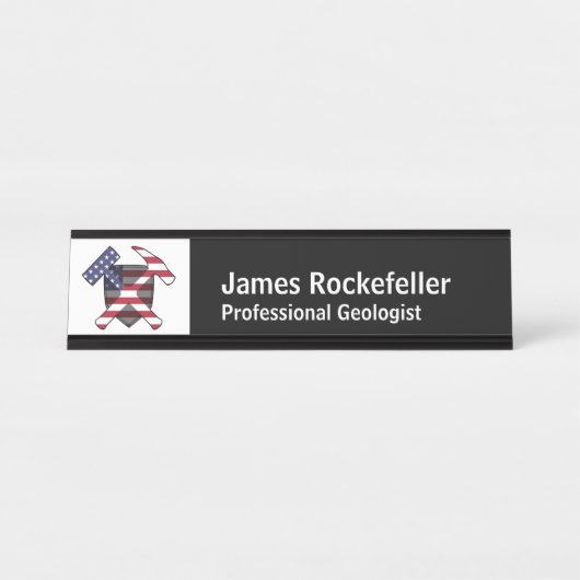 Namenschild des Geologen mit Rock Hammer Logo (USA Schreibtischnamensplakette (Vorderseite )