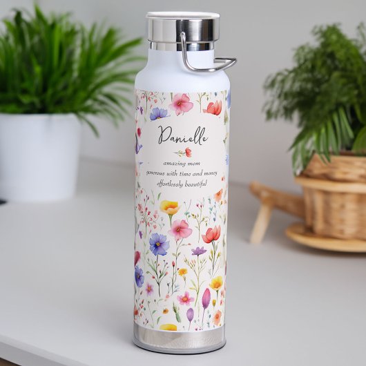 Namensdefinition mit farbigem Wildblume-Muster Trinkflasche