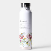 Namensdefinition mit moderner Wildblumen-Randgesta Trinkflasche (Links)