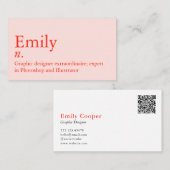 Namensdefinition | Moderner QR-Code Rosa Rot Visitenkarte (Vorne/Hinten)