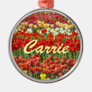 Namensdekorationen benutzerdefinierte Tulpenblumen Silbernes Ornament