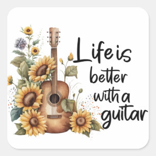 Namensgitarre mit Sonnenblume anpassen Quadratischer Aufkleber