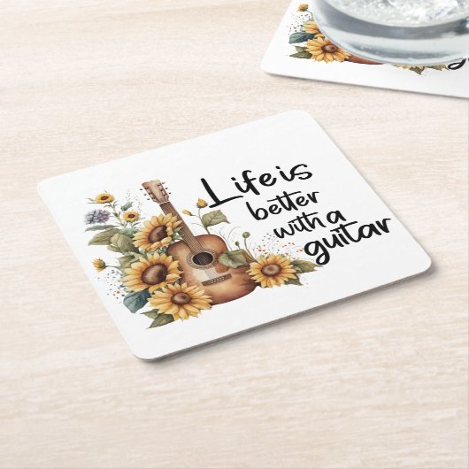 Namensgitarre mit Sonnenblume anpassen Rechteckiger Pappuntersetzer (angewinkelt)