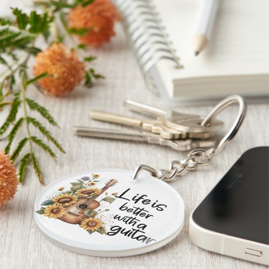 Namensgitarre mit Sonnenblume anpassen Schlüsselanhänger (Vorderseite rechts)