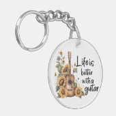 Namensgitarre mit Sonnenblume anpassen Schlüsselanhänger (Vorderseite links)