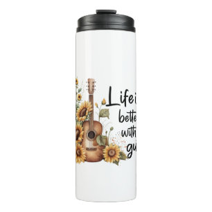 Namensgitarre mit Sonnenblume anpassen Thermosbecher