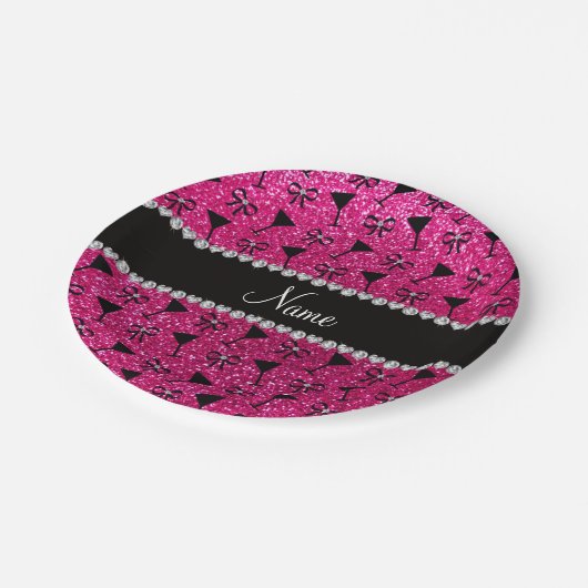 NamensGlitter-Cocktailglasneonbogen des heißen Pappteller (Schrägansicht)