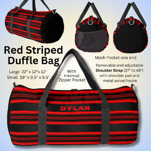 Namensinitialen Rote Streifen Schwarz Texturierte Duffle Bag