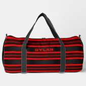 Namensinitialen Rote Streifen Schwarz Texturierte  Duffle Bag (Vorderseite)