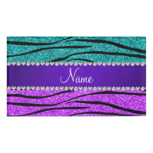 Namenslila Türkis-Glitter Zebraneonstreifen Namenschild