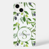 Namensmonogramm Grün Wasserfarbe Olivenmuster Case-Mate iPhone Hülle (Rückseite)