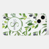 Namensmonogramm Grün Wasserfarbe Olivenmuster Case-Mate iPhone Hülle (Rückseite (Horizontal))