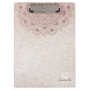 Namensmonogramm Mandala Lotus Yoga Roségold Chic Klemmbrett