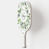 Namensmonogramm Wasserfarbe Olivenmuster Pickleball Schläger (Links)
