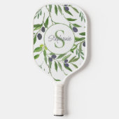Namensmonogramm Wasserfarbe Olivenmuster Pickleball Schläger (Rückseite)