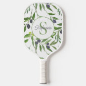 Namensmonogramm Wasserfarbe Olivenmuster Pickleball Schläger (Vorderseite)