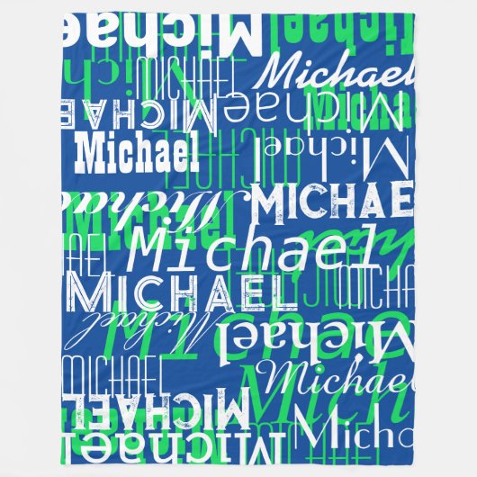 Namensmuster blaugrüner Stempel Allover Fleecedecke (Vorderseite)