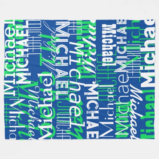 Namensmuster blaugrüner Stempel Allover Fleecedecke (Vorderseite (Horizontal))