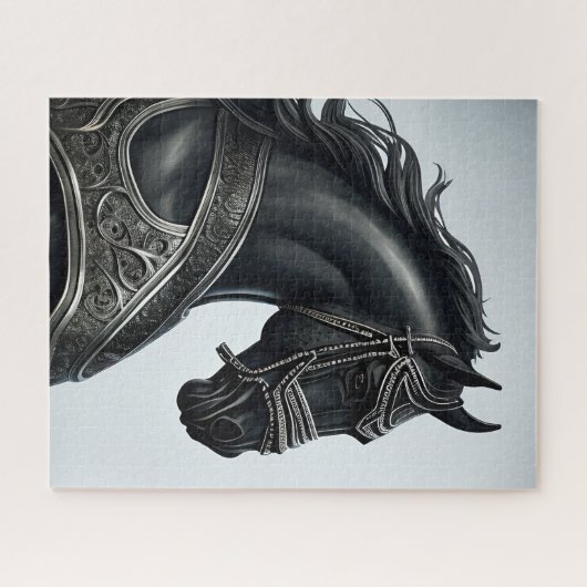 Namensnachricht hinzufügen, starkes schwarzes Pfer Puzzle (Horizontal)